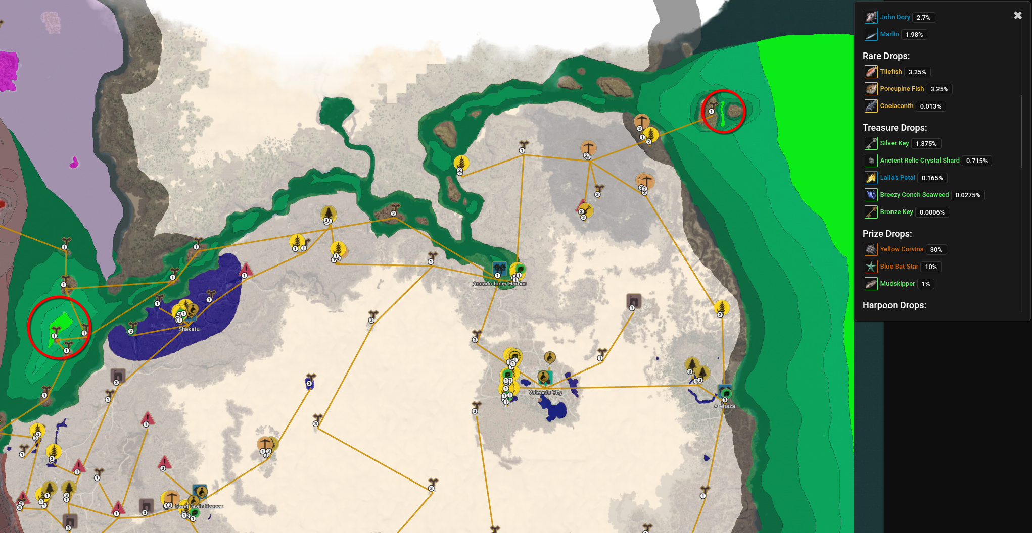 Map showing two disconnected Valencia Sea Depth 5 areas near Valencia and Tigris Island