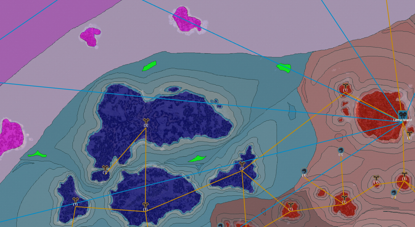 Fishing-zone map around Kuit and Lema Islands highlighting Zenato Sea Depth 5 areas in green